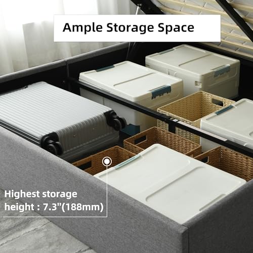 Lift Up Storage Bed Queen Size, Linen Upholstered Platform Bed Frames with Storage Underneath, Soft Modern Bed Frame Strong Hydraulic Lift, No Box Spring Needed, Grey